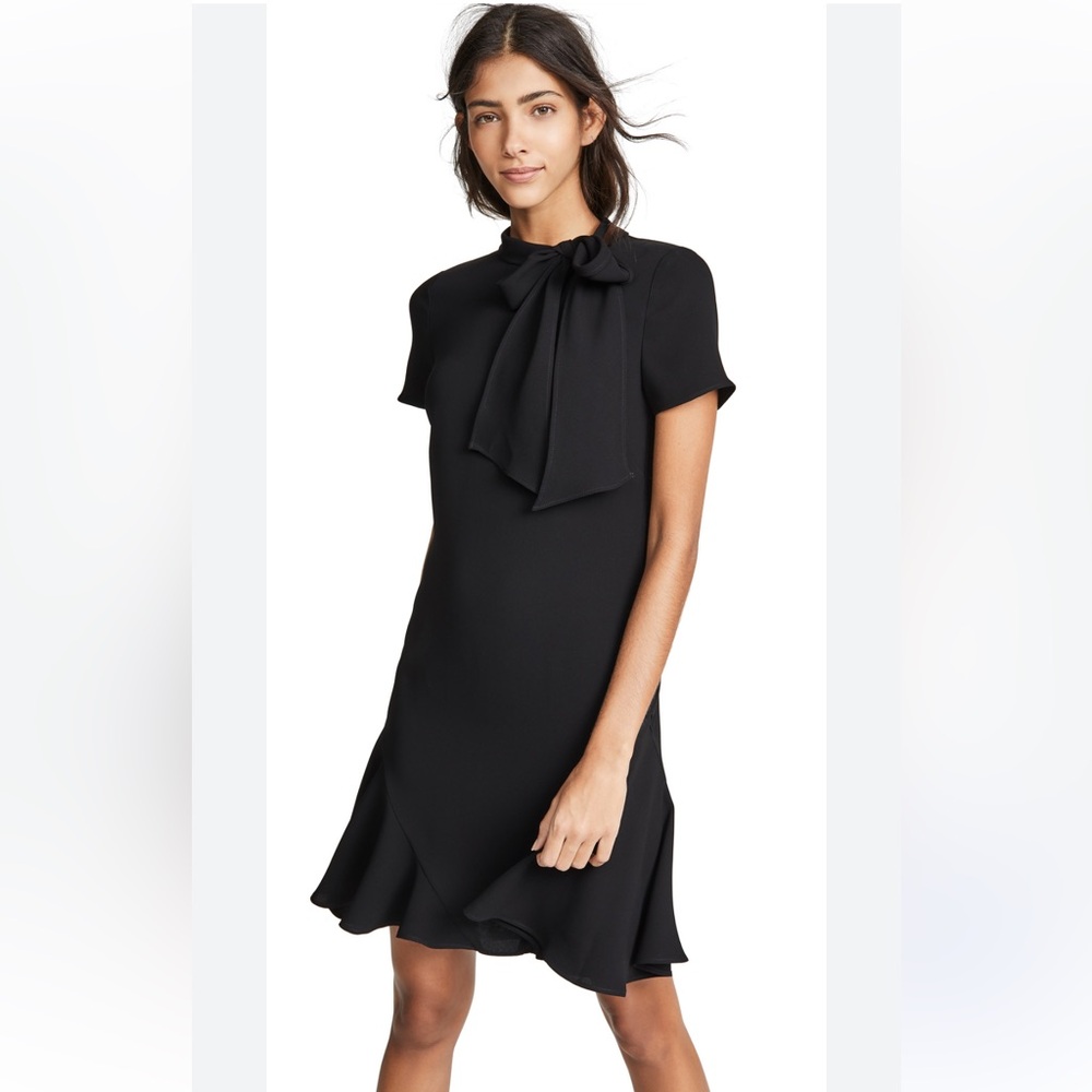 Shoshanna Bosher Cap Sleeve Black Mini Dress w Neck Tie Size 12